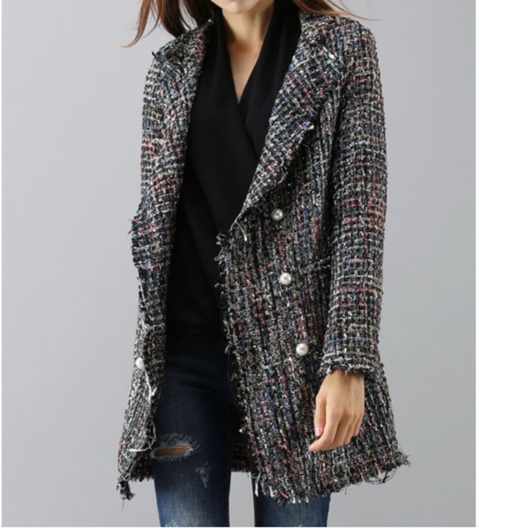 NWT FRESH TWIST TWEEDGLITTER THREAD MULTICOLOR PEARL BUTTON BLAZER JACKET - Picture 3 of 8